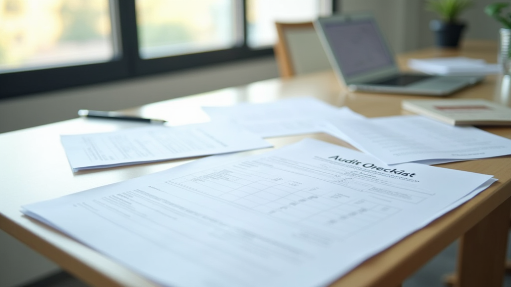 ISO 17025 internal audit checklist on a table